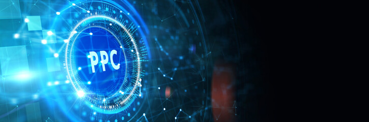 Business, Technology, Internet and network concept. PPC Pay per click payment. Technology digital marketing. 3d illustration