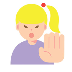 拒否する、止める怒った顔の女性のイラスト