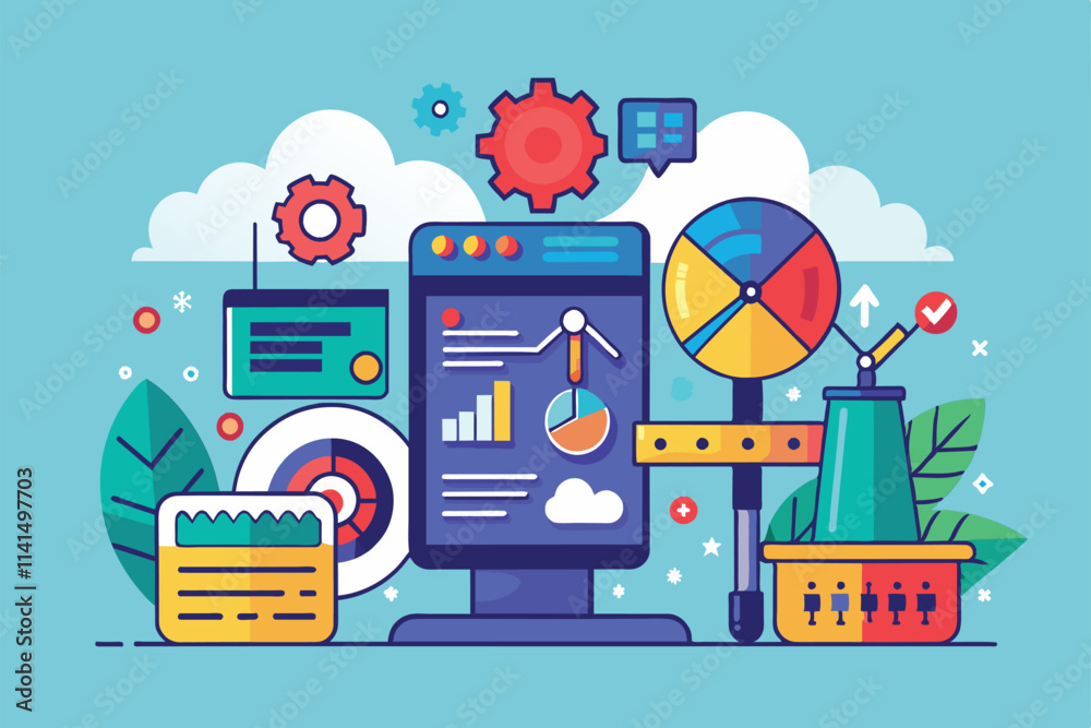 Poster a vibrant workspace showcases tools for customizable data visualization and efficiency improvements,