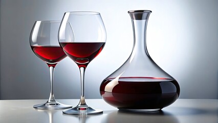 Elegant Decanter and Glass with Red Wine on White Background - Luxurious Tableware, Wine Aesthetics, Fine Dining, Premium Beverage Presentation, Glassware Photography, Sophisticated Decor