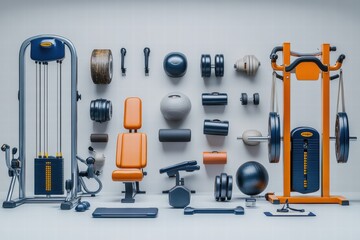 Fitness Equipment Arrangement in Modern Gym Setting with Weights