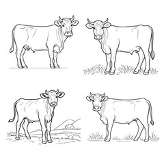 set of cow line art design