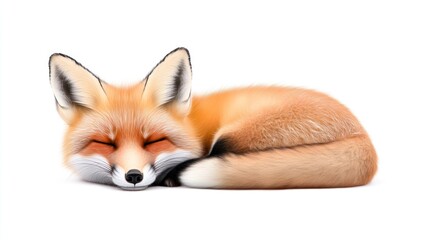 Obraz premium A cute, curled-up red fox resting peacefully.