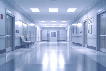 Clean Modern Hospital Corridor with Bright White Lighting