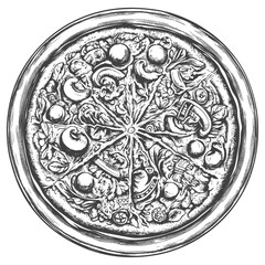 Hand Drawn Illustration Of A Pizza With Toppings