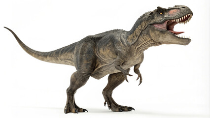 An Aggressive Tyrannosaurus Rex Digital Illustration Highlighting Its Razor-Sharp Bite and Dominance on a White Background
