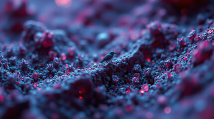 Lone Bird on a Mystical Crystal Planet Surface Exploration