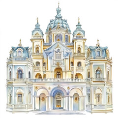 Fototapeta premium majestic palace with intricate architectural elements in watercolor style