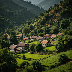 Beautiful Village with greenry. villages in the mountains
Houses on hills.