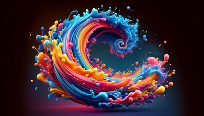 Fototapeta premium Vibrant Abstract Wave of Multicolored Paint Splash Representing Creativity, Energy, and Artistic Expression on a Dark Background