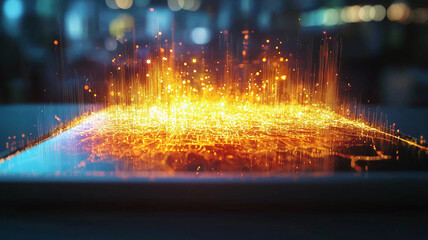 Glowing Digital Cityscape on Tablet Screen