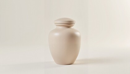 Minimalist beige urn on light background, memorial and remembrance