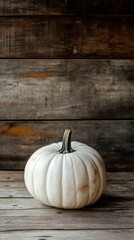 White pumpkin on rustic wooden background, autumn
