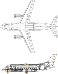 vector illustration of airplane section design with passenger seat interior details side by side 