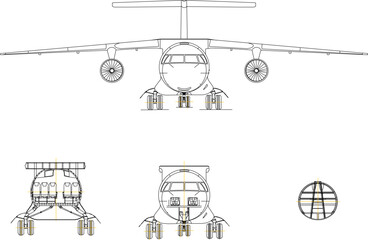 vector illustration of airplane section design with passenger seat interior details side by side 