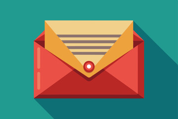 A colorful red envelope holds lined paper, showcasing a customizable design ideal for various occasions, Envelope Customizable Semi Flat Illustration