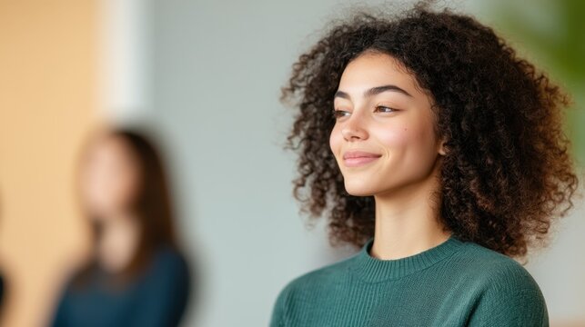 Teen in Profile View During Group Mindfulness Session with Soft Focus Background and Calm Expression