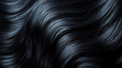 Naklejka premium Close-up of wavy black hair for product dvertisement shampoo cosmetics