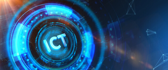 ICT Information communication technology internet concept on virtual screen. 3d illustration