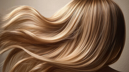 Fototapeta premium Close-up of long straight blonde hair for product dvertisement shampoo cosmetics