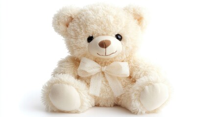 Obraz premium A soft, beige teddy bear with a bow, perfect for comfort and companionship.