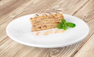 Sweet tasty Cake on  White Plate