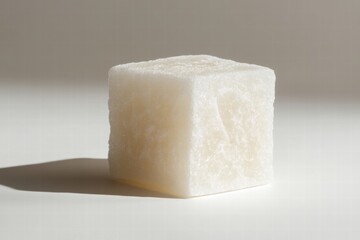 Single Cube of Natural Sugar with Soft Light Shadows and Texture