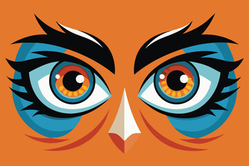 Vibrant and imaginative illustration featuring cartoonish, oversized eyes in blue and orange hues Eyes Customizable Disproportionate Illustration