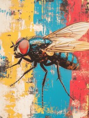 Obraz premium Close-up of fly on colorful background