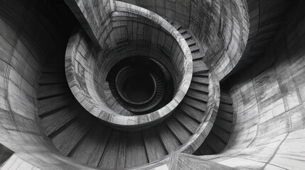 Fototapeta premium A spiraling staircase viewed from above, showcasing intricate architectural design.