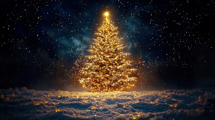 Naklejka premium Christmas tree with golden lights background