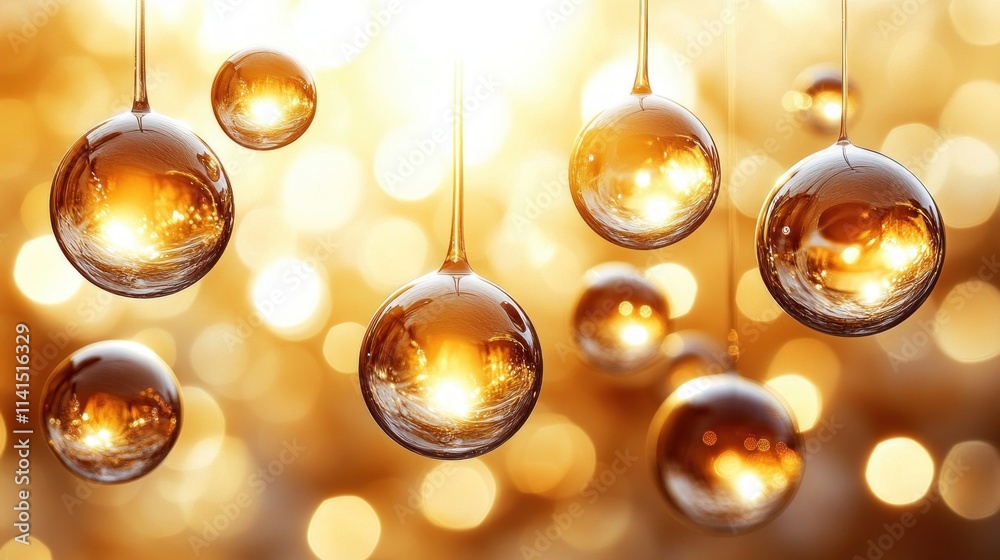 Poster golden droplets glimmering in light nature setting abstract photography warm atmosphere blur backgro
