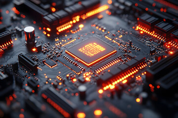 Obraz premium A modern chipset mounted in a futuristic motherboard