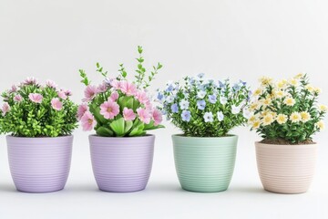 Three potted plants with flowers