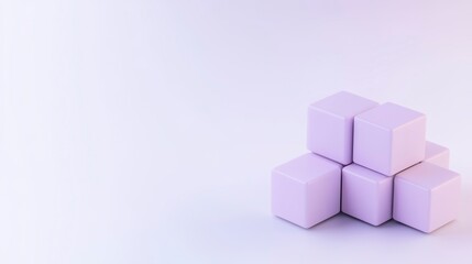 Obraz premium A minimalistic arrangement of pastel purple cubes stacked against a soft gradient background, evoking simplicity and calmness.