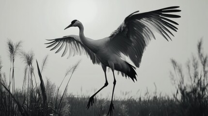 Crane spreading its wings