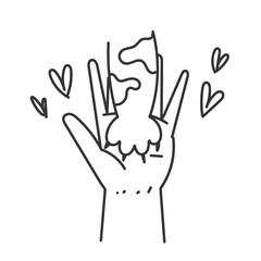 pet paw and human hand in doodle sign cartoon