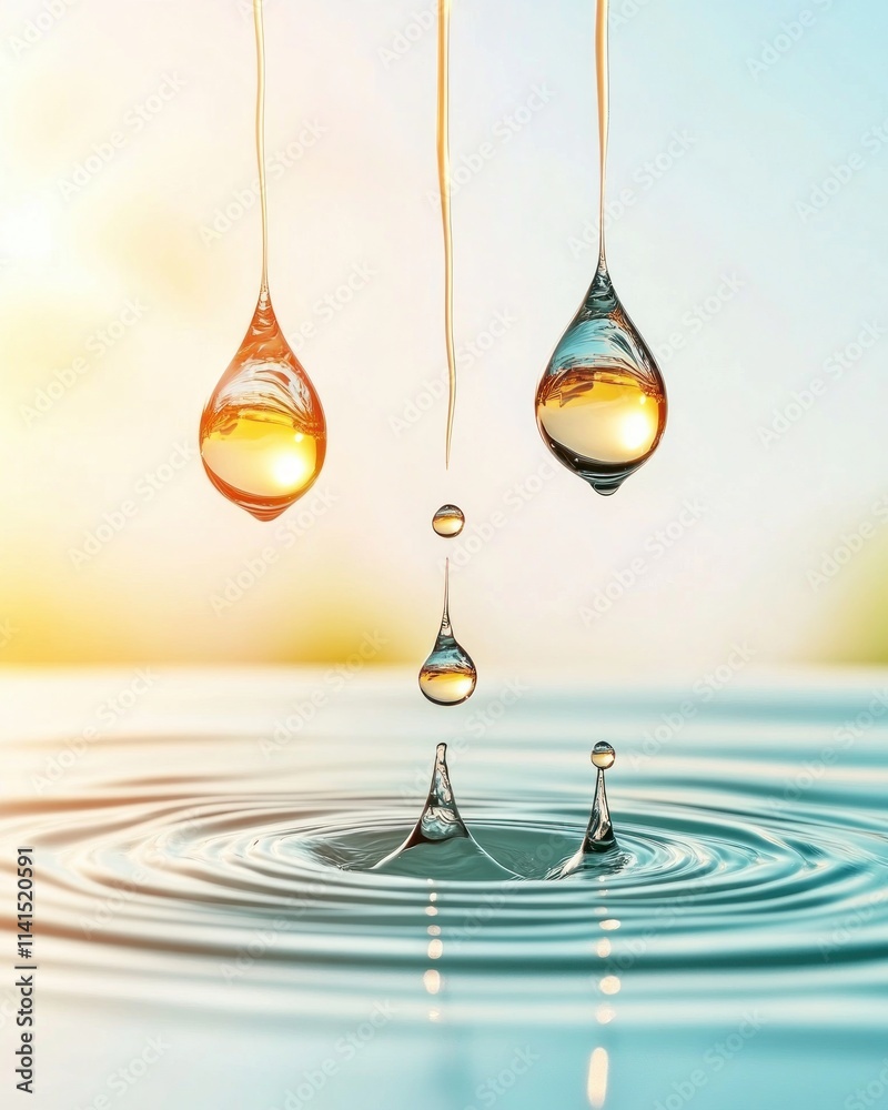 Poster Captivating water droplets splashing serene nature setting macro photography tranquil atmosphere