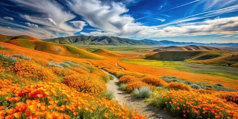 Vibrant California Poppy Fields in Antelope Valley, Lancaster - Spring Trails, Nature Photography, Scenic Views, Outdoor Adventure, Colorful Landscapes, Wildflower Bloom, Travel Destination