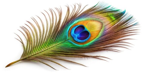 Fototapeta premium Vibrant Peacock Feather on Transparent Background for Product Photography