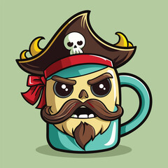 Fototapeta premium Zombie Pirate Coffee Mug with Hat and Mustache - Unique Nautical Undead Design
