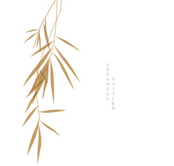 Hand drawn branch of bamboo leaves element with line pattern vector on white bakground. Oriental decoration with logo design, flyer or presentation in vintage style.