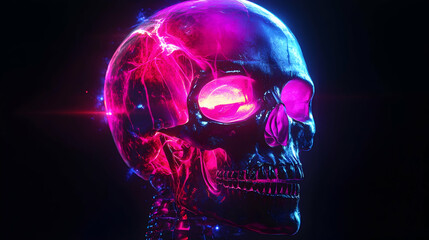 Neon Skull 3D Render