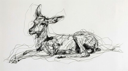 Simple monochromatic sketch relaxed goat executed traditional media thin lines emphasizing animals form structure