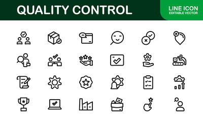 Quality Control Icon Set - Minimal, Modern, and Versatile Line Art Illustrations for Business, Manufacturing, and Product Assurance Needs