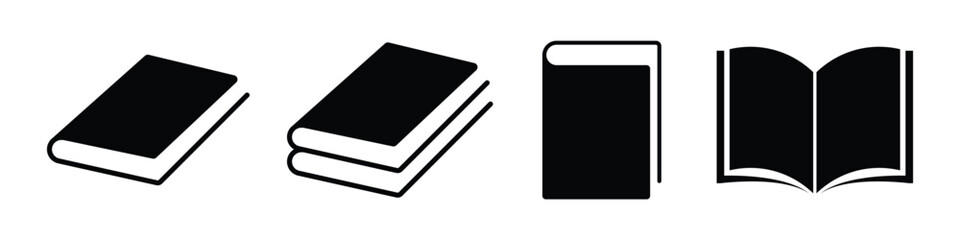 simple book icon set. open, closed and stacked textbook symbol for app, ui, website and design element. transparent png and vector illustration.