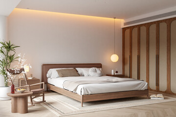 Interior Bedroom Wall Mockup - 3d rendering, 3d illustration