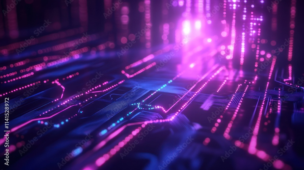 Fototapete A vibrant digital landscape featuring glowing lines and patterns, symbolizing technology and data.