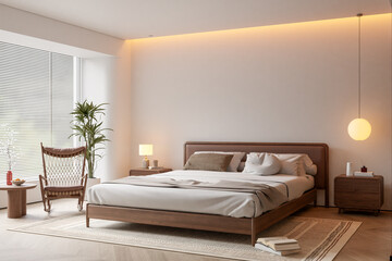 Interior Bedroom Wall Mockup - 3d rendering, 3d illustration