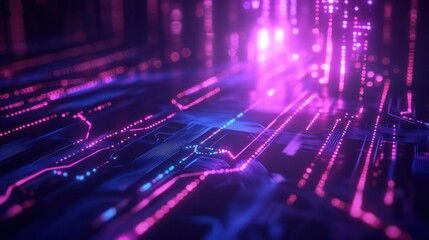 Obraz premium A vibrant digital landscape featuring glowing lines and patterns, symbolizing technology and data.